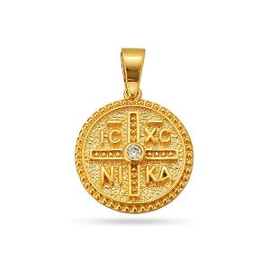 ΚΩΝΣΤΑΝΤΙΝΑΤΟ Βυζαντινό SENZIO Collection από Κ14 Κίτρινο Χρυσό με Ζιργκόν KN022 - 38544