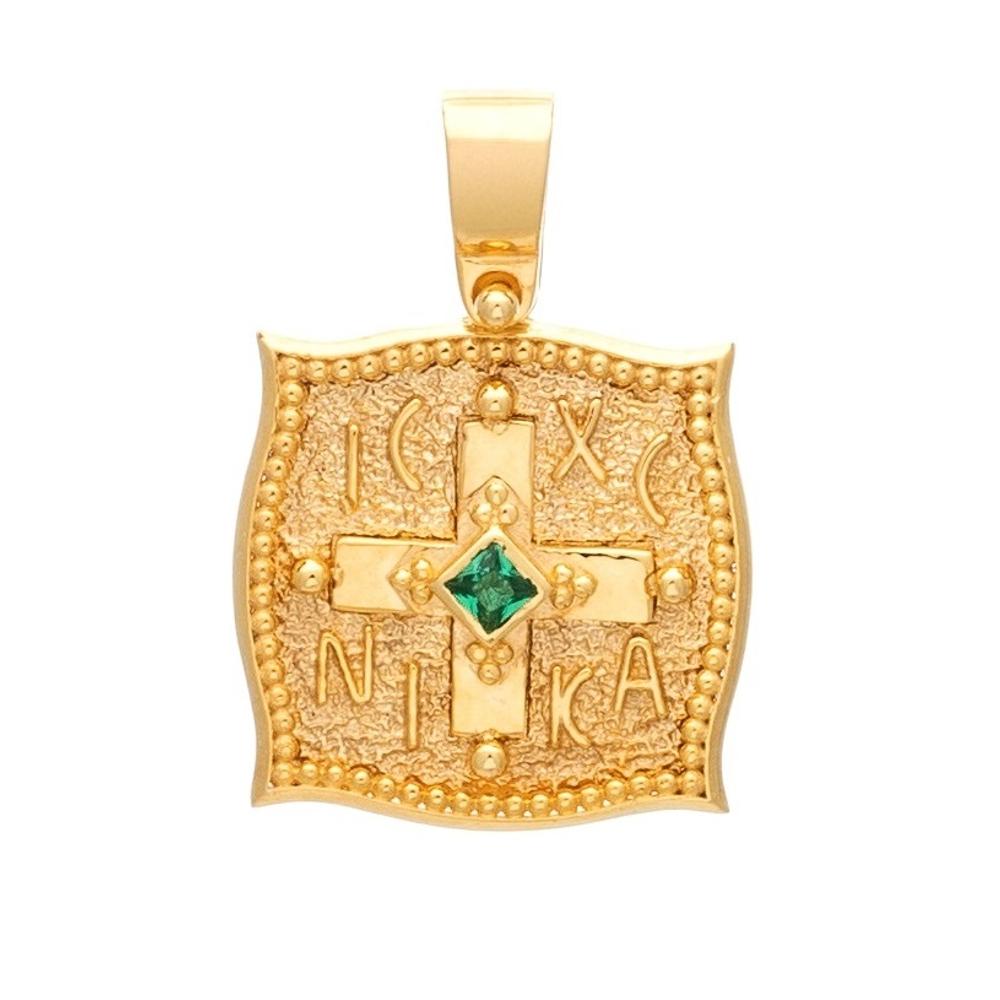 CHRISTIAN CHARMS Byzantine Double Sided SENZIO Collection from K14 Yellow Gold with Zircon KN032