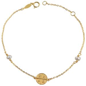 BRACELET BabyJewels K9 in Yellow Gold with Christian Charm and Pearls KNB046MMY.K9 - 44213