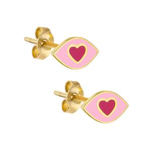 EARRINGS Children's Eye Pendant K14 Yellow Gold with Pink and Magenta Enamel KS14-0008.Y - 48874