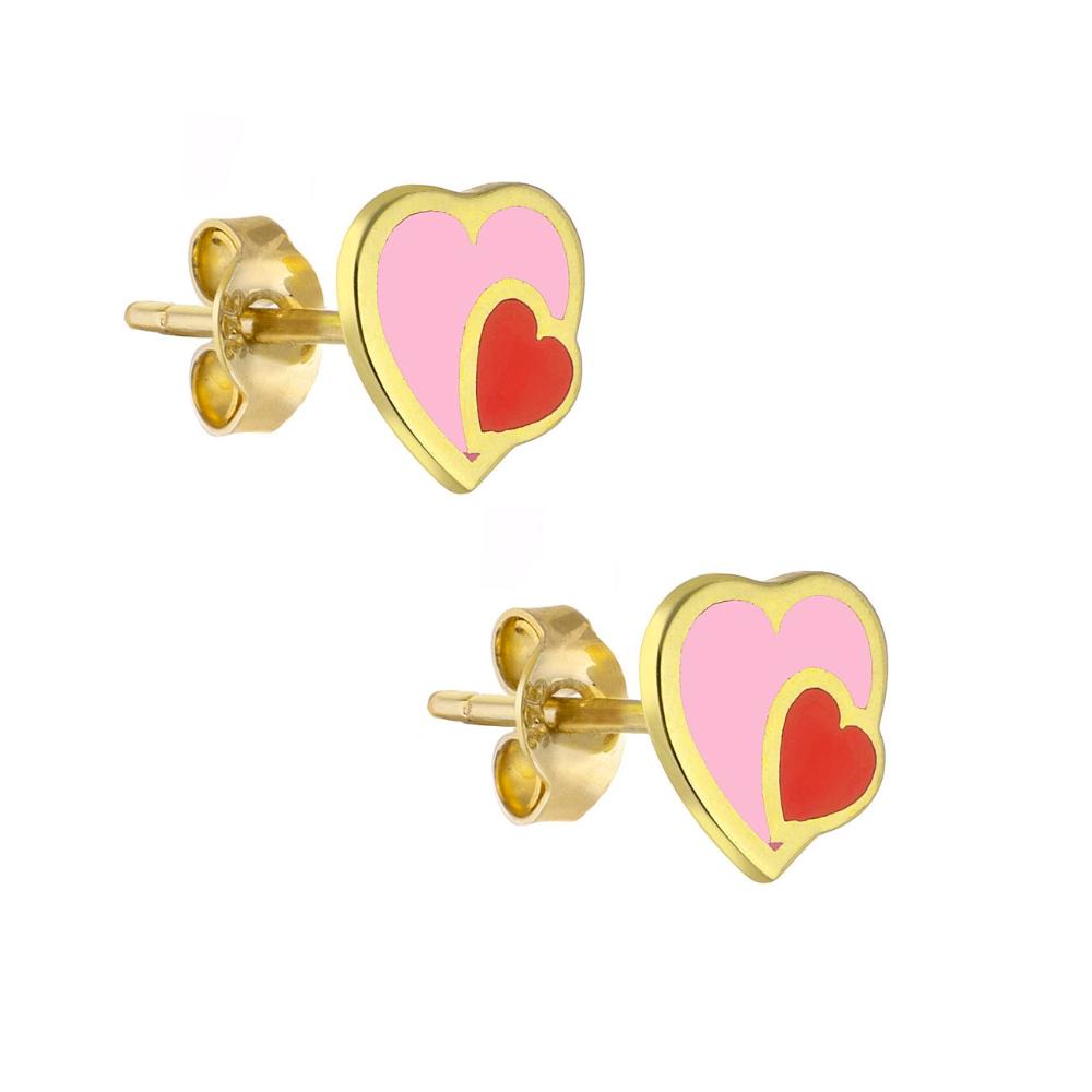 EARRINGS Children's Hearts K14 Yellow Gold with Pink Enamel KS14-0038.Y