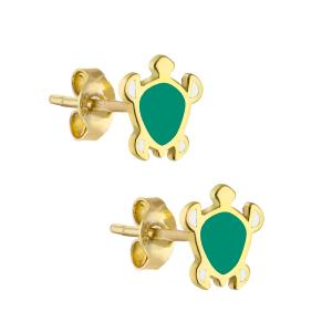 EARRINGS for Kids Turtles K14 Yellow Gold with Green Enamel KS14-0041.Y - 48884