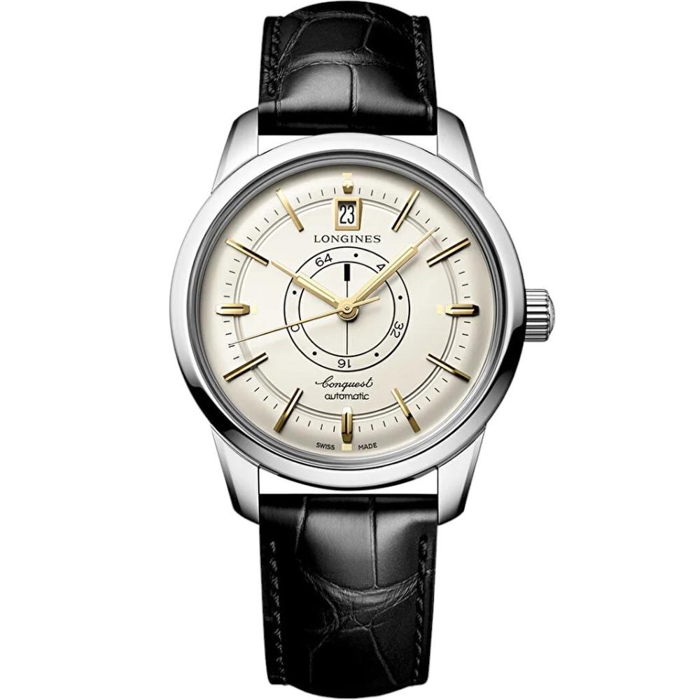 LONGINES Conquest Heritage Power Reserve Beige Dial 38mm Silver Stainless Steel Black Leather Strap L16484782