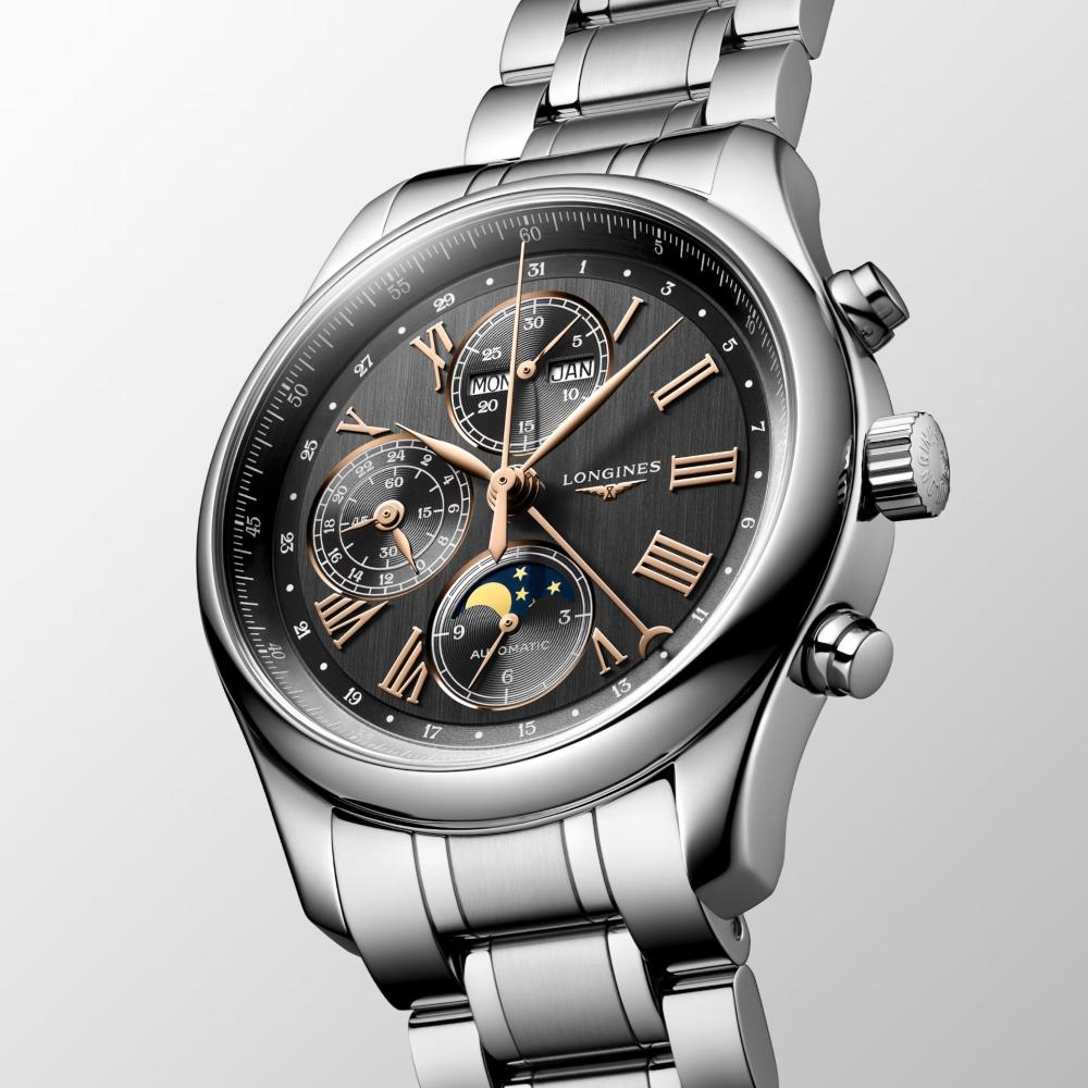 LONGINES Master Collection Chronograph Moon Face Grey Dial 42mm Silver Stainless Steel Bracelet L27734616
