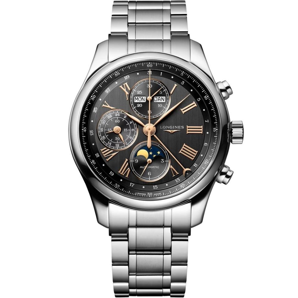 LONGINES Master Collection Chronograph Moon Face Grey Dial 42mm Silver Stainless Steel Bracelet L27734616