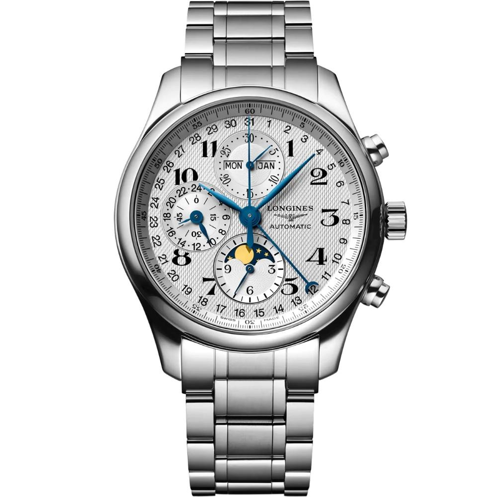 LONGINES Master Collection Chronograph Moon Face White Dial 42mm Silver Stainless Steel Bracelet L27734786