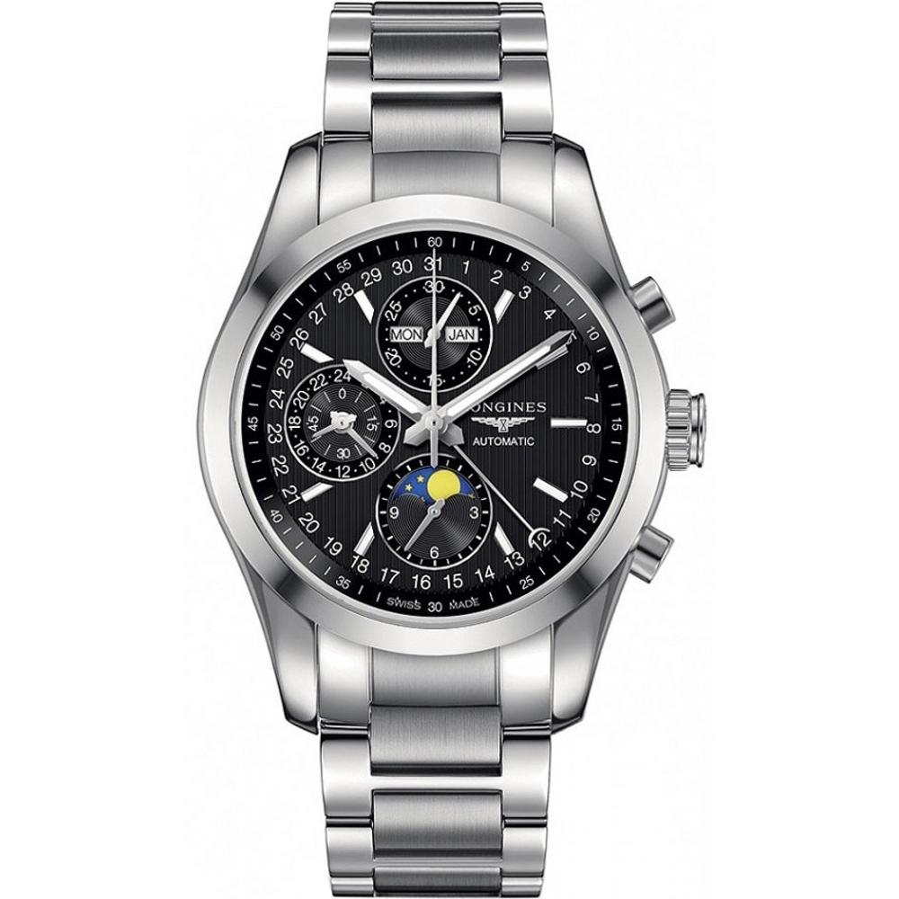 LONGINES Conquest Classic Moon Face Chronograph 42mm Silver Stainless Steel Bracelet L27984526