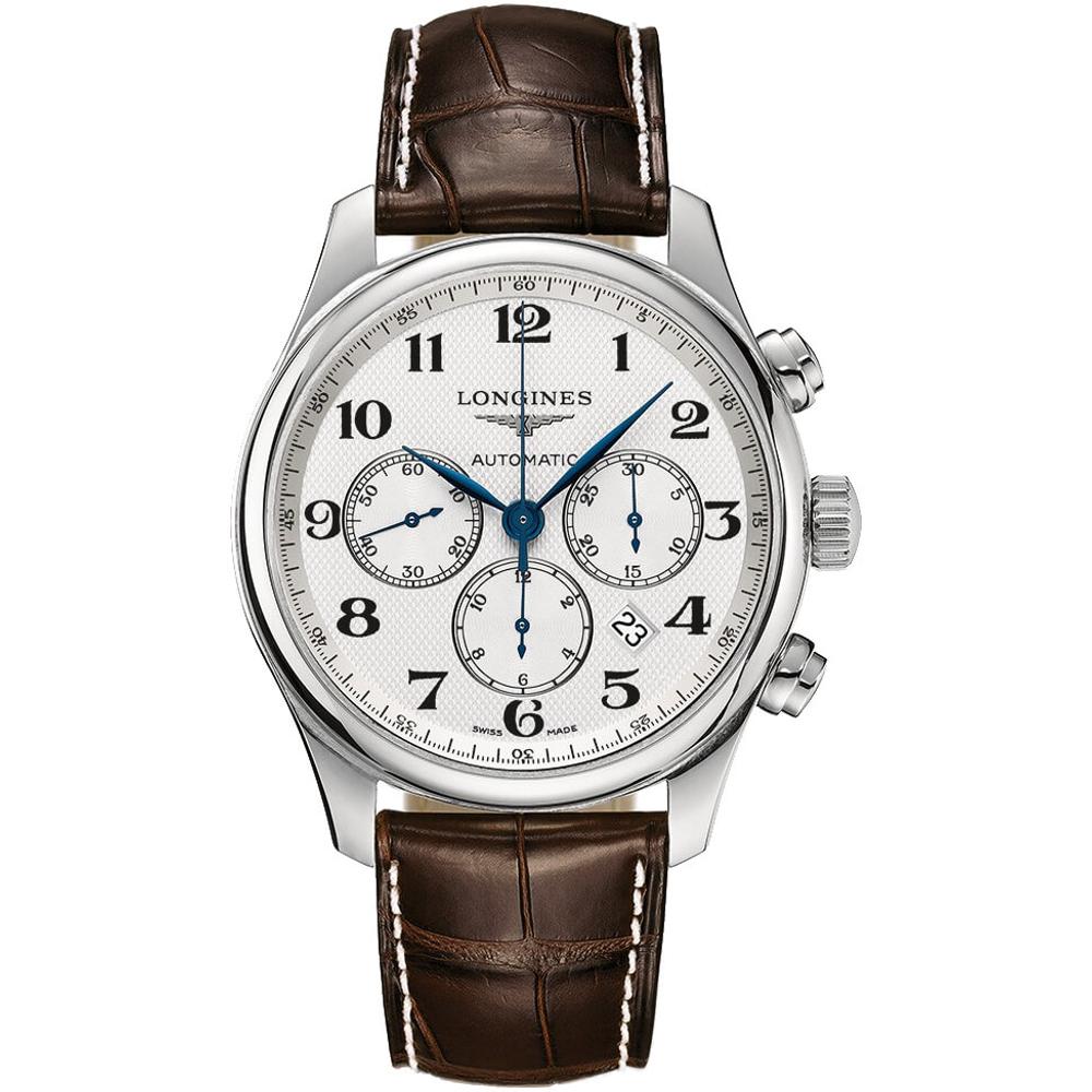 LONGINES Master Collection Chronograph 44mm Silver Stainless Steel Brown Leather Strap L28594783