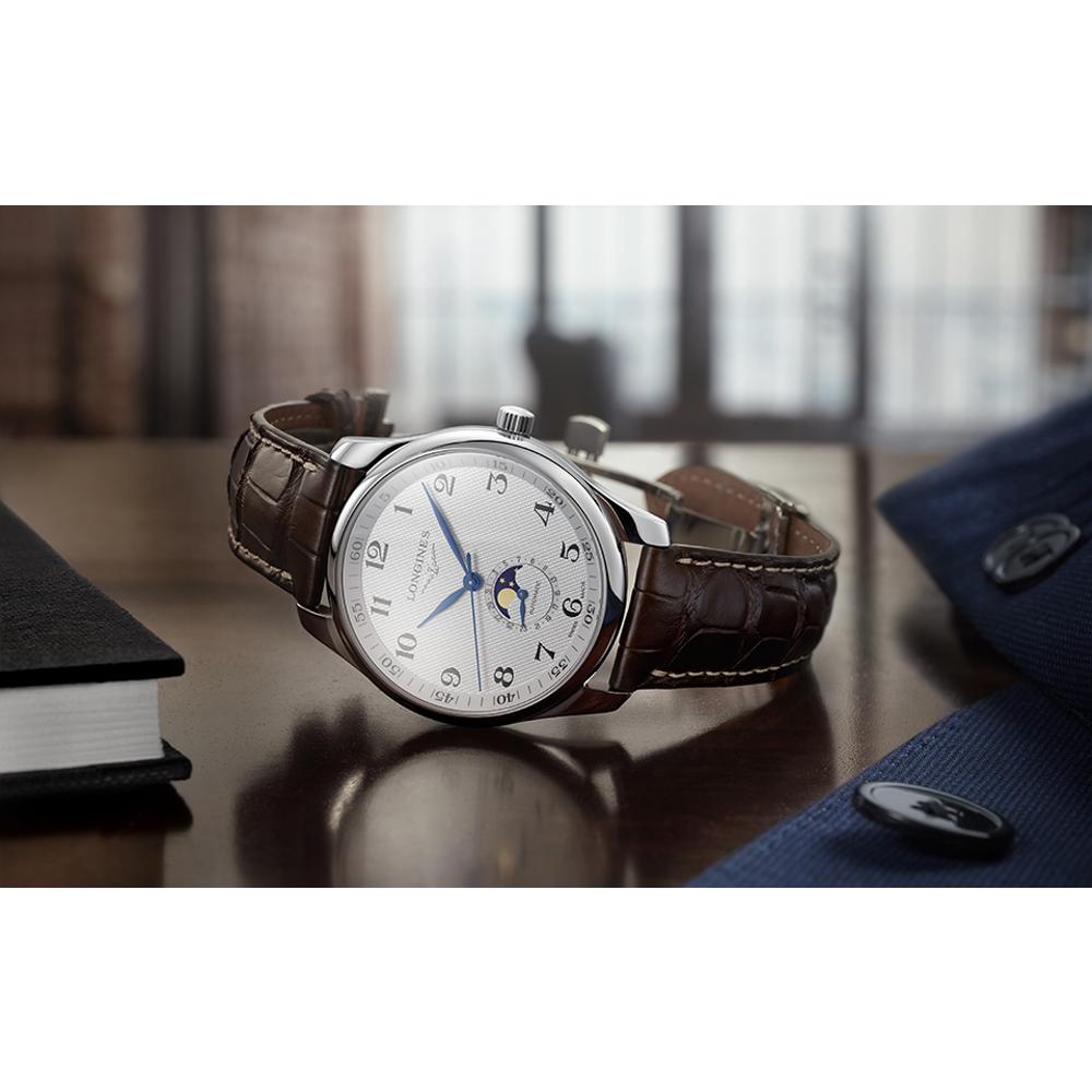 LONGINES Master Collection Moon Face White Dial 42mm Silver Stainless Steel Brown Leather Strap L29194783