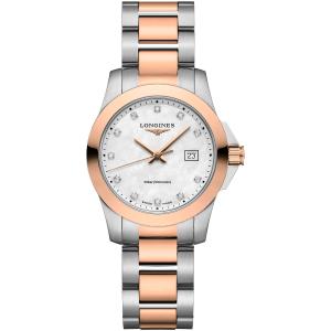 LONGINES Conquest Diamonds 29.5mm Two Tone Rose Gold & Silver Stainless Steel Bracelet L33763887 - 6735