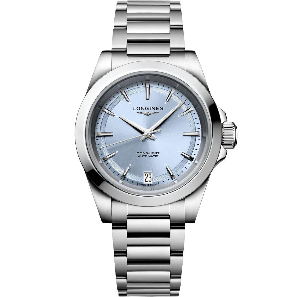 LONGINES Conquest Automatic Sunray Light Blue Dial 34mm Silver Stainless Steel Bracelet L34304926