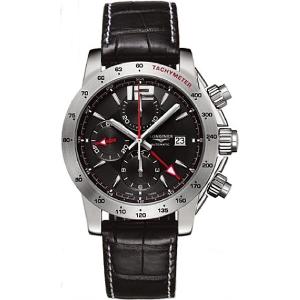 LONGINES Admiral GMT Chronograph Automatic 44mm Silver Stainless Steel Black Leather Strap L36704562 - 6776