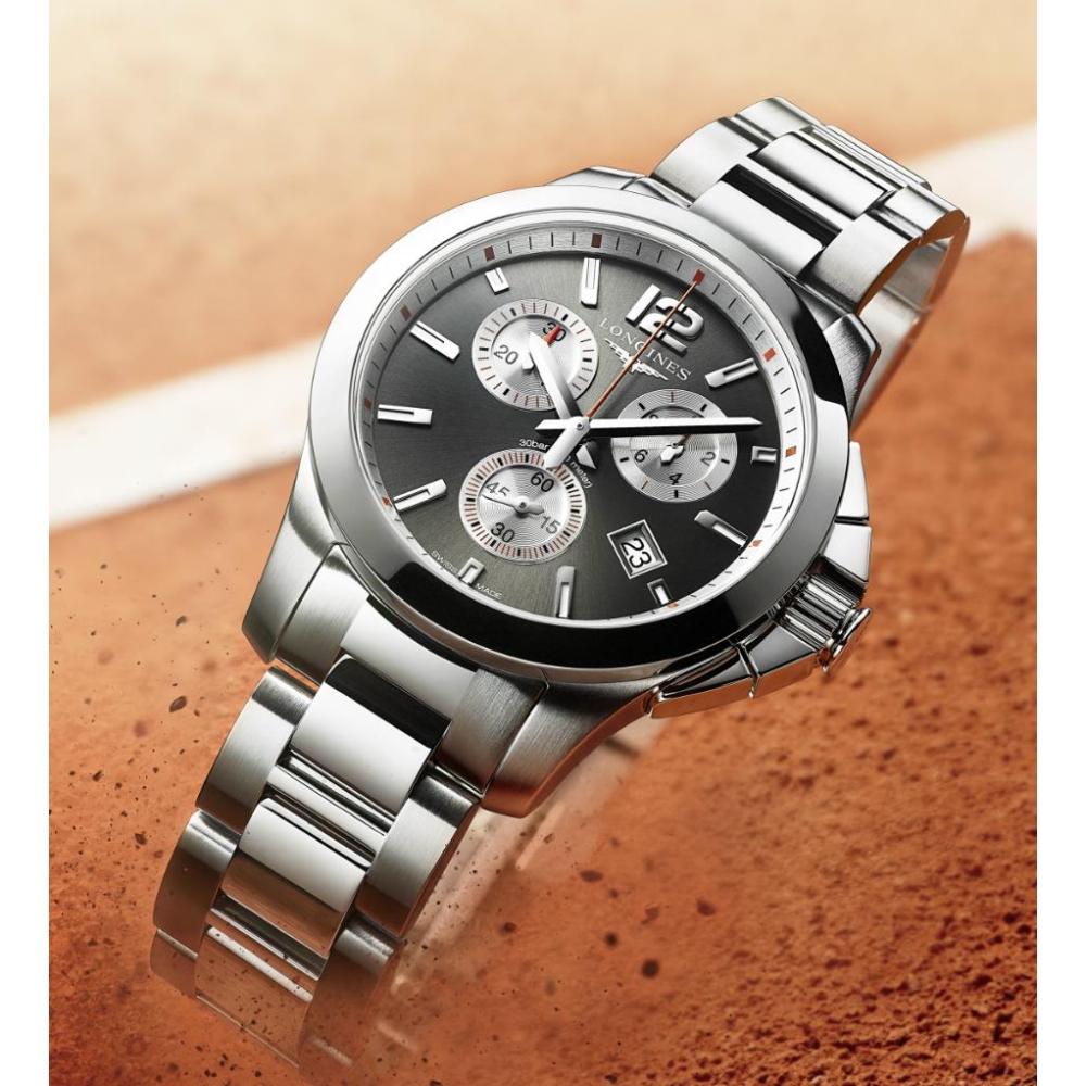 LONGINES Conquest Roland Garros Chronograph 41mm Silver Stainless Steel Bracelet L37004796
