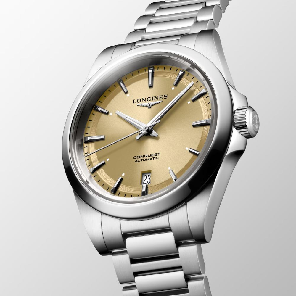 LONGINES Conquest Automatic Sunray Champagne Dial 38mm Silver Stainless Steel Bracelet L37204626