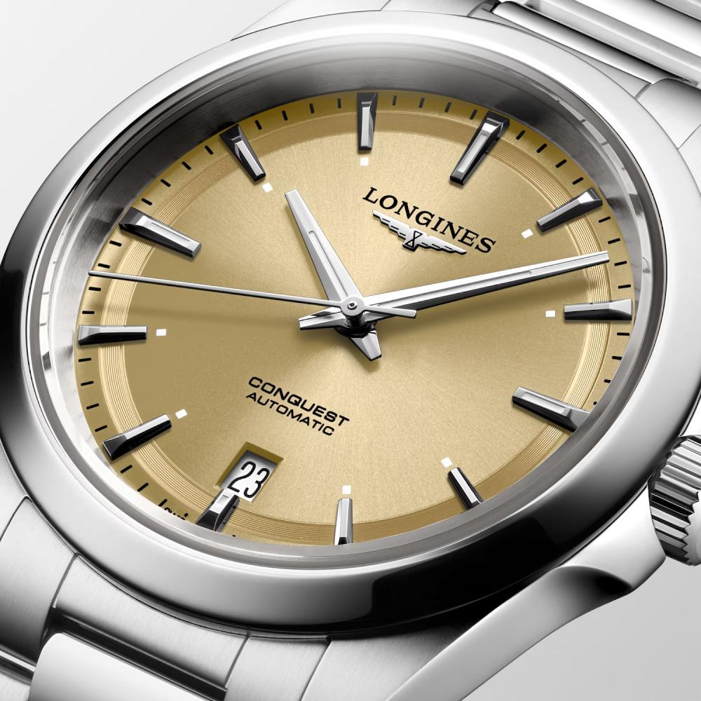 LONGINES Conquest Automatic Sunray Champagne Dial 38mm Silver Stainless Steel Bracelet L37204626