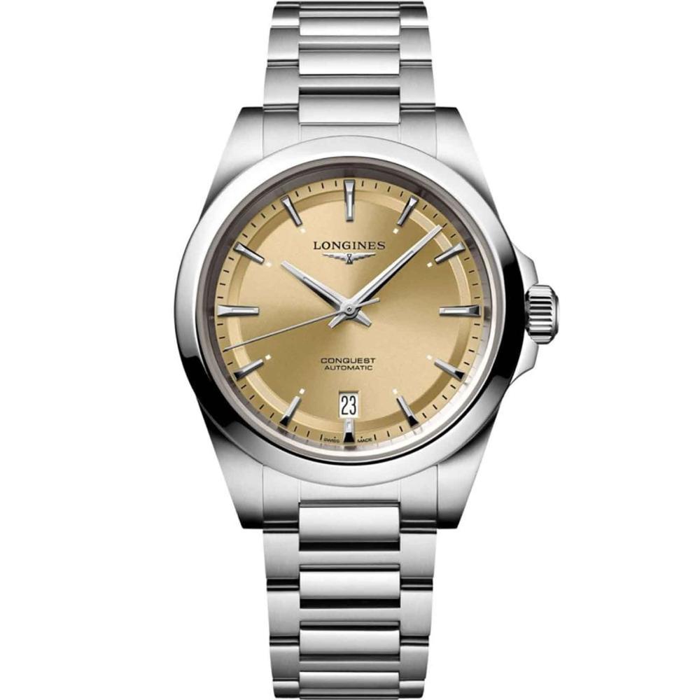 LONGINES Conquest Automatic Sunray Champagne Dial 38mm Silver Stainless Steel Bracelet L37204626