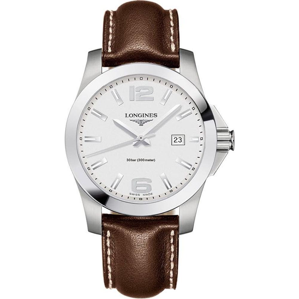 LONGINES Conquest Silver Dial 41mm Silver Stainless Steel Brown Leather Strap L37594765 - 1