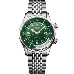 LONGINES Legend Diver Green Dial 39mm Silver Stainless Steel Bracelet L37644066 - 49645