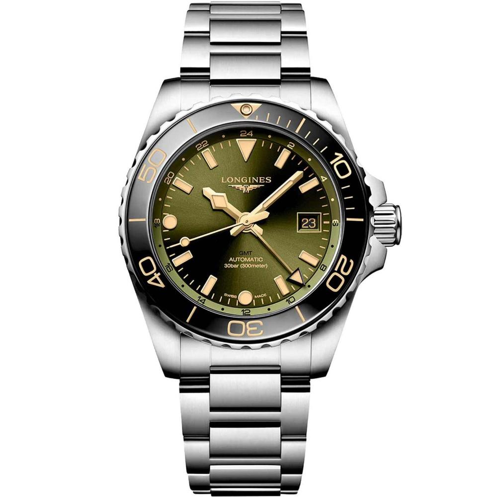 LONGINES HydroConquest GMT Ceramic Automatic Green Dial 41mm Silver Stainless Steel Bracelet L37904066