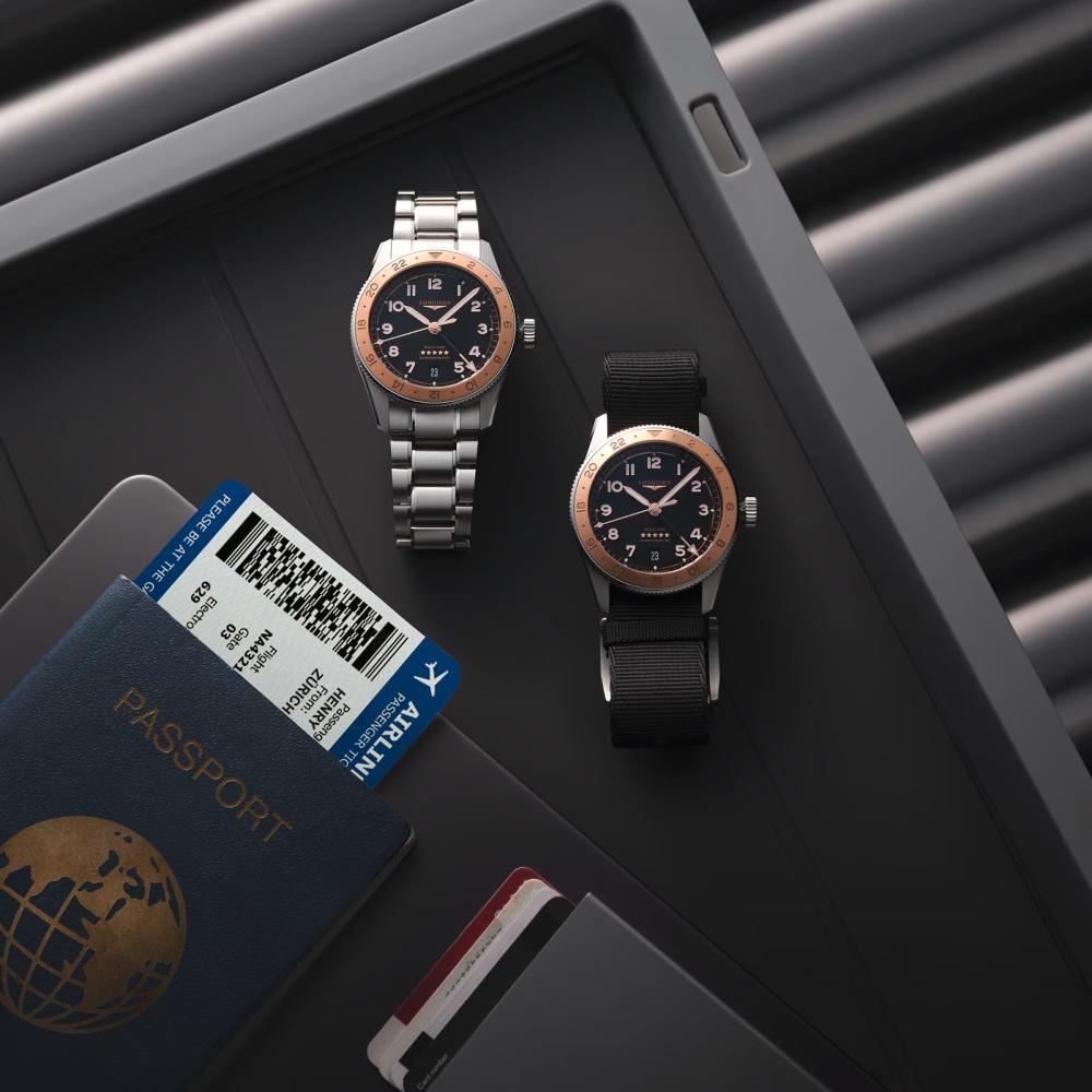 LONGINES Spirit Zulu Time 1925 Rose Gold K18 Besel Black Dial 39mm Silver Stainless Steel Bracelet L38035536 - 8