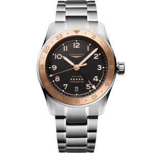 LONGINES Spirit Zulu Time 1925 Rose Gold K18 Besel Black Dial 39mm Silver Stainless Steel Bracelet L38035536 - 60808