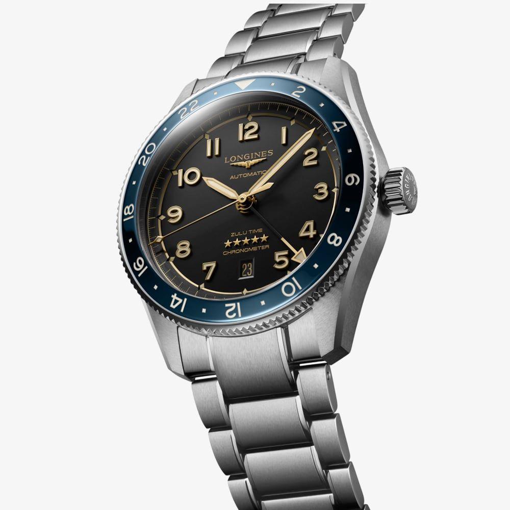 LONGINES Spirit Zulu Time Anthracite Gold Dial 42mm Silver Stainless Steel Bracelet L38124606