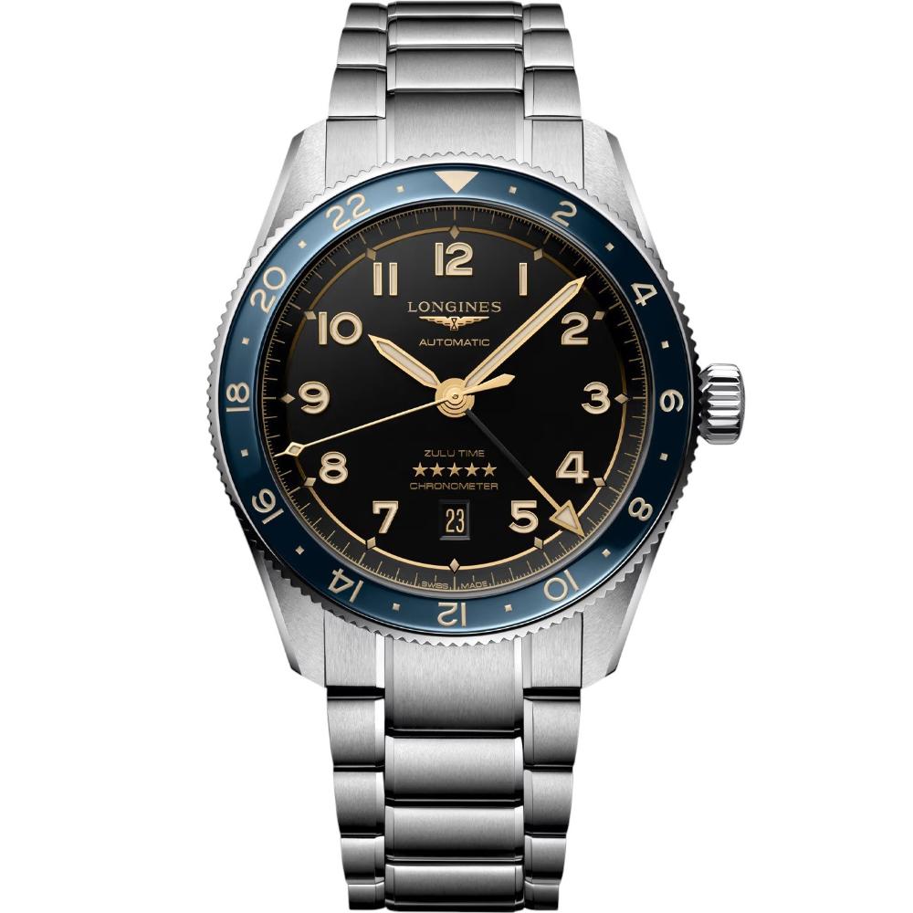 LONGINES Spirit Zulu Time Anthracite Gold Dial 42mm Silver Stainless Steel Bracelet L38124606