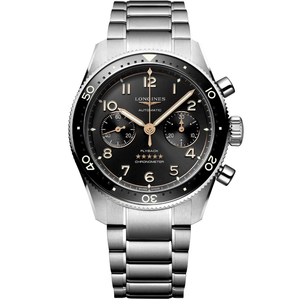 LONGINES Spirit Flyback Chronograph Black Dial 42mm Silver Stainless Steel Bracelet L38214536