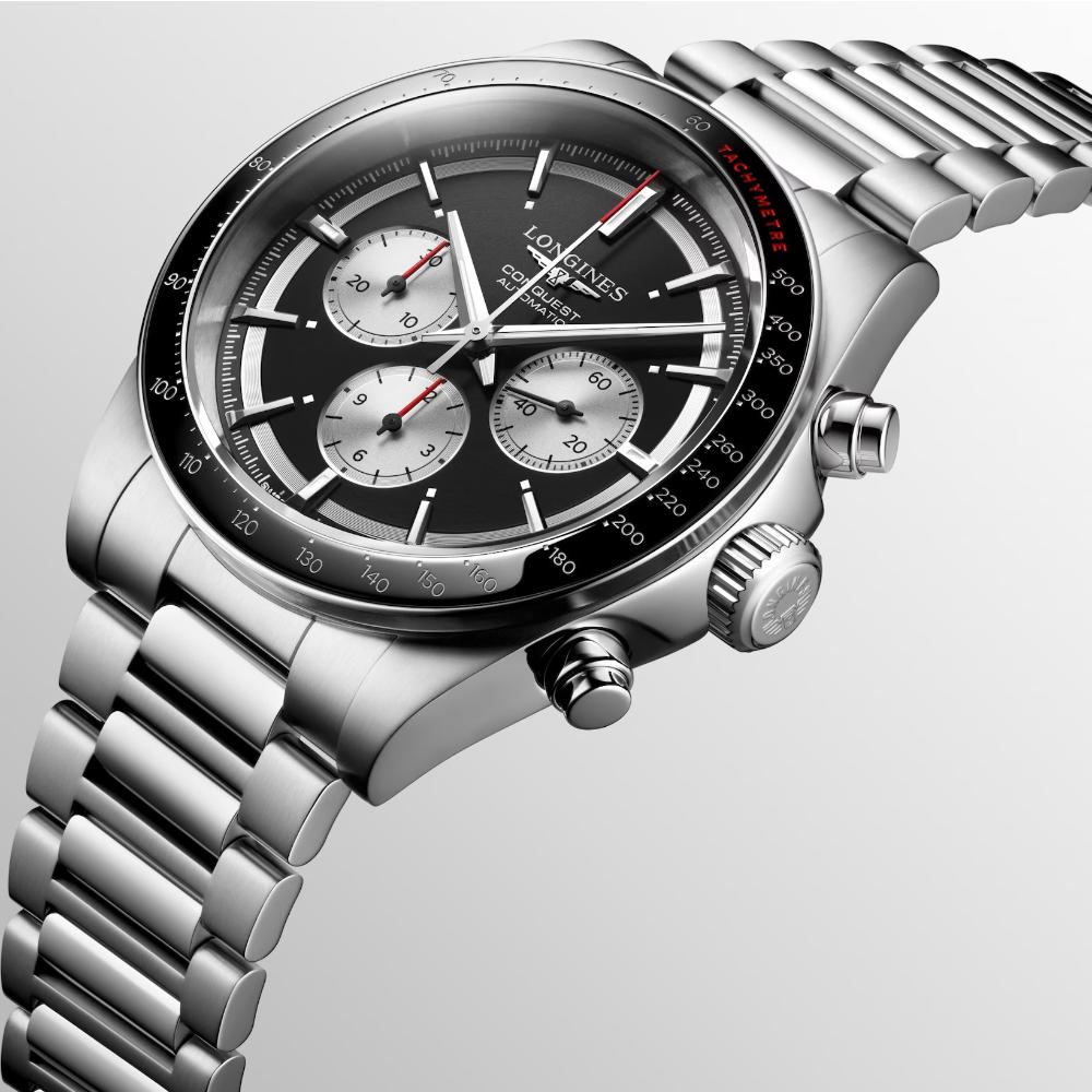 LONGINES Conquest Chronograph Automatic Black With Silver Counters Dial 42mm Silver Stainless Steel Bracelet L38354526