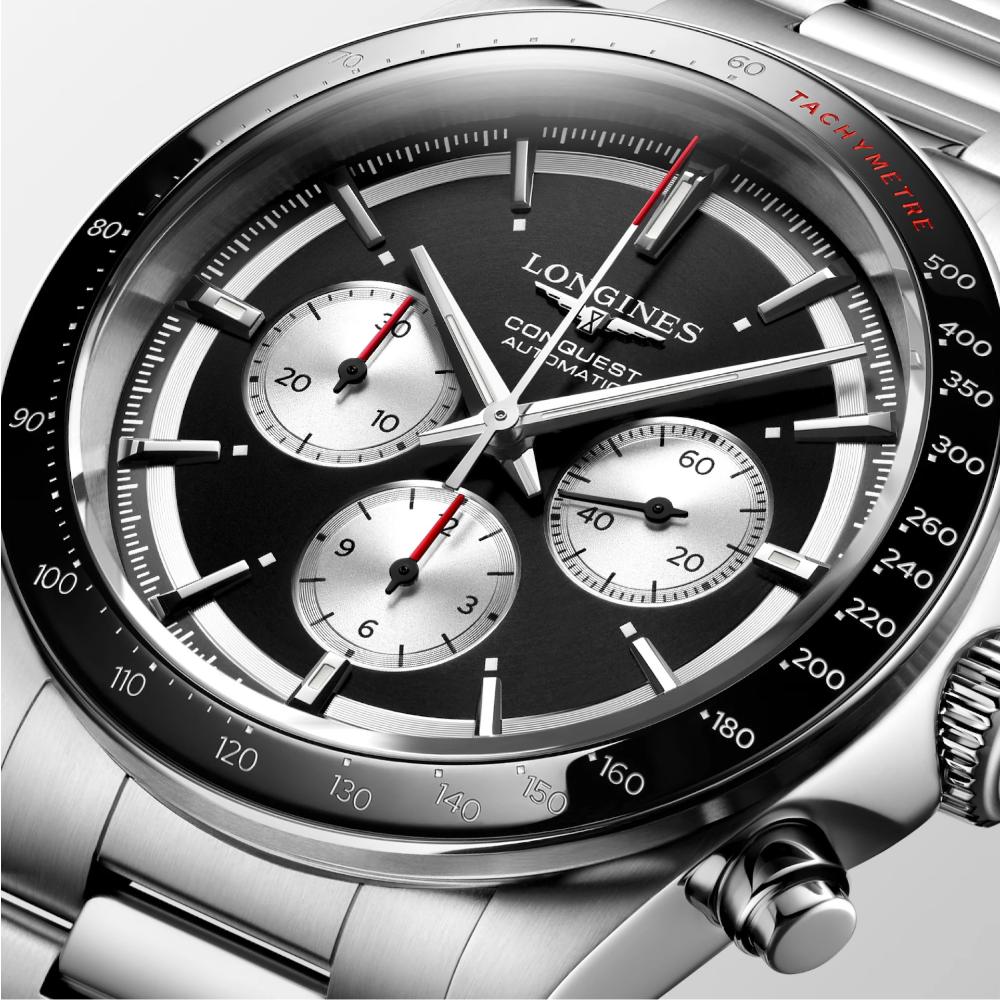 LONGINES Conquest Chronograph Automatic Black With Silver Counters Dial 42mm Silver Stainless Steel Bracelet L38354526