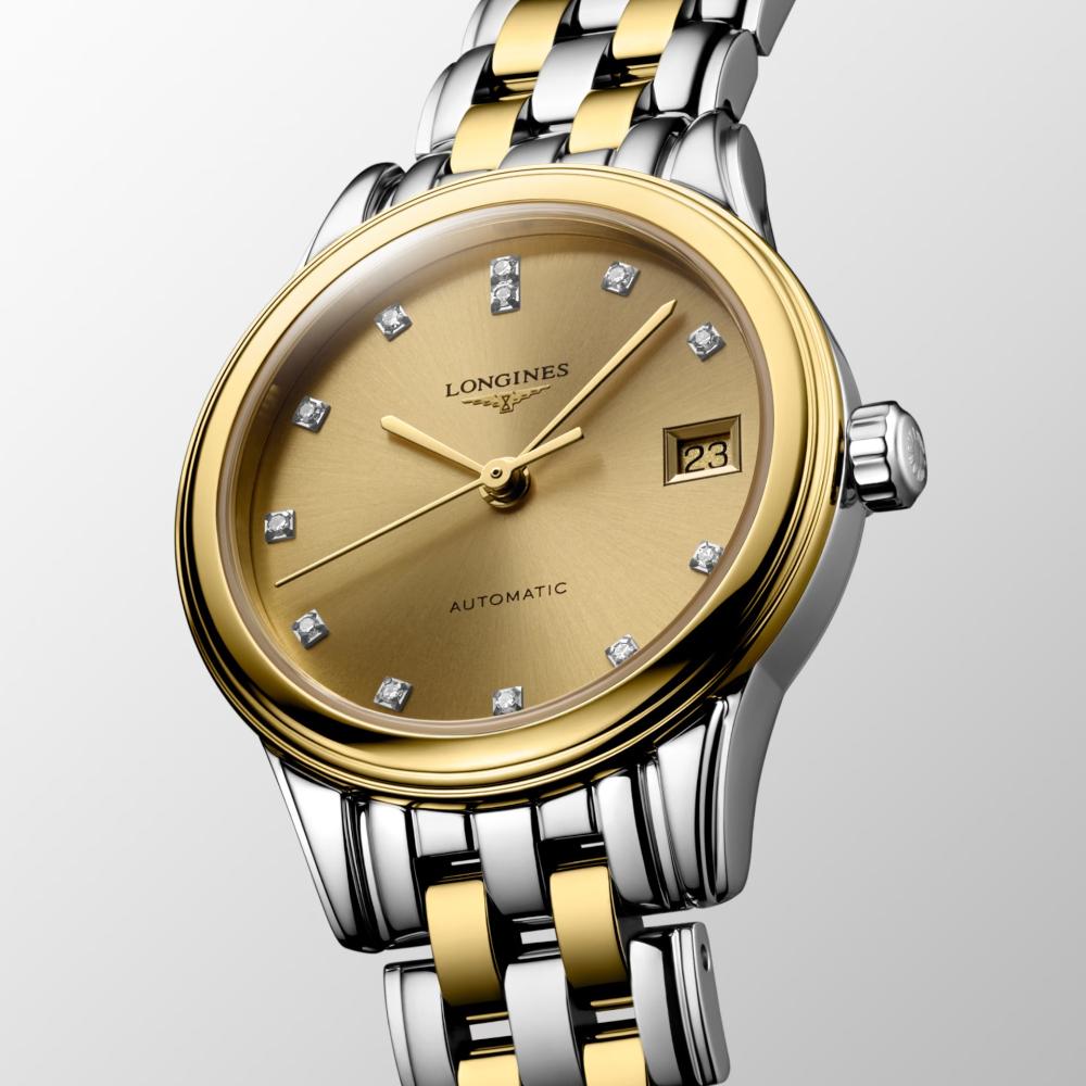 LONGINES Flagship Automatic Gold Dial with Diamonds 26mm Two Tone Gold Stainless Steel Bracelet L42743377