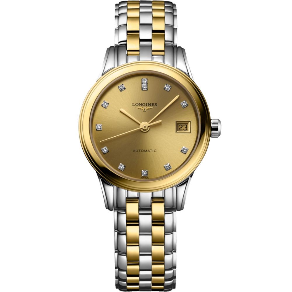 LONGINES Flagship Automatic Gold Dial with Diamonds 26mm Two Tone Gold Stainless Steel Bracelet L42743377