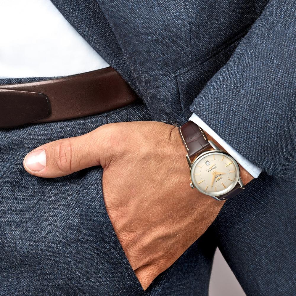 LONGINES Flagship Heritage Automatic Beige Dial 38.50mm Silver Stainless Steel Brown Leather Strap L47954782