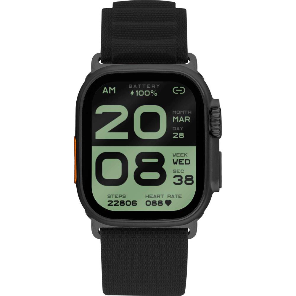 LEE COOPER Square Edge Plus Smartwatch 49 x 43mm Black Metal Black Fabric Strap LC.SM.3.12
