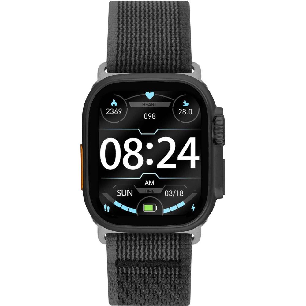 LEE COOPER Square Edge Plus Smartwatch 49 x 43mm Black Metal Grey Fabric Strap LC.SM.3.16