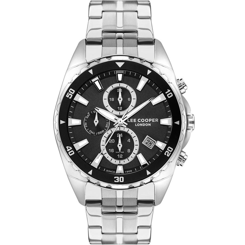 LEE COOPER Dual Time Multifunction Black Dial 44mm Silver Stainless Steel Bracelet LC07515.650