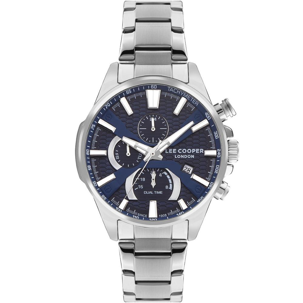LEE COOPER 801 Dual Time Multifunction Blue Dial 46mm Silver Stainless Steel Bracelet LC07801.390