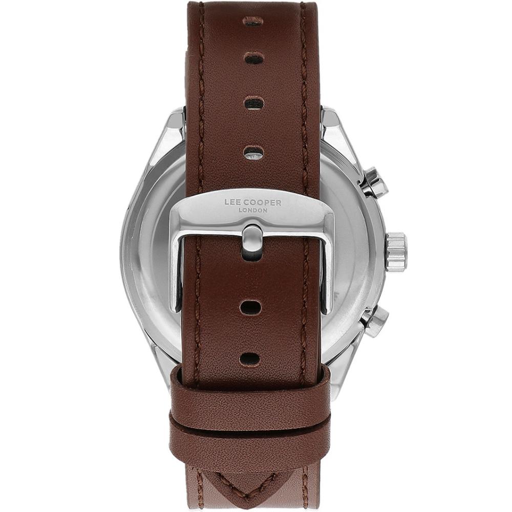 LEE COOPER 842 Dual Time Multifunction Grey Dial 45mm Silver Metal Brown Leather Strap LC07842.374