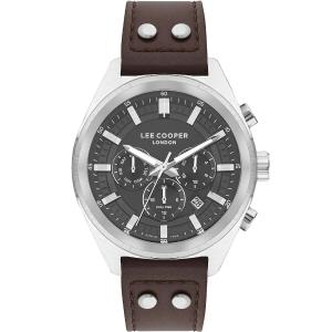 LEE COOPER 842 Dual Time Multifunction Grey Dial 45mm Silver Metal Brown Leather Strap LC07842.374 - 40573