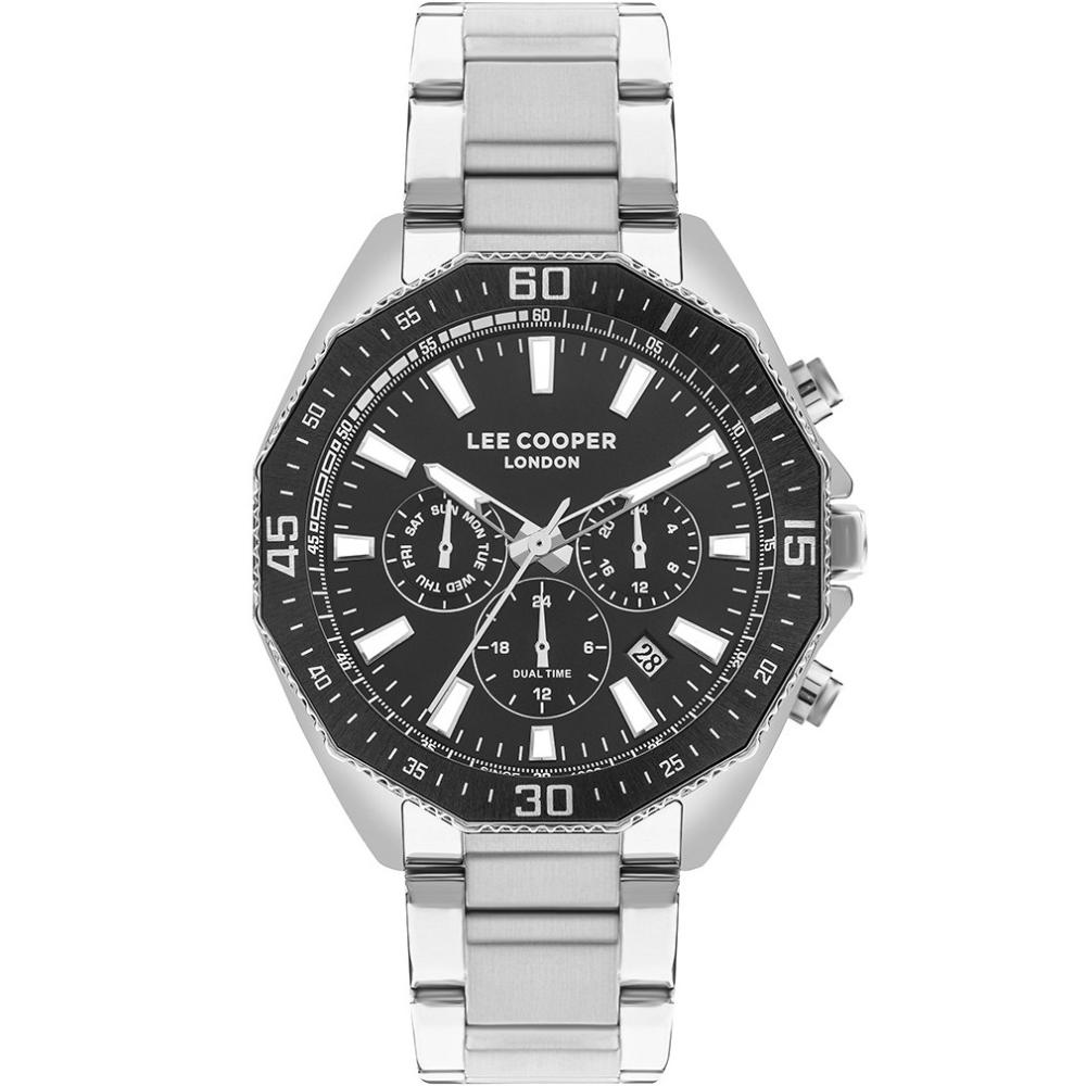 LEE COOPER 847 Dual Time Multifunction Black Dial 45mm Silver Stainless Steel Bracelet LC07847.350