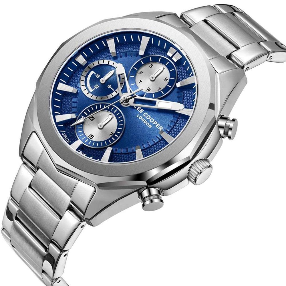 LEE COOPER Multifunction Blue Dial 44mm Silver Stainless Steel Bracelet LC08005.390