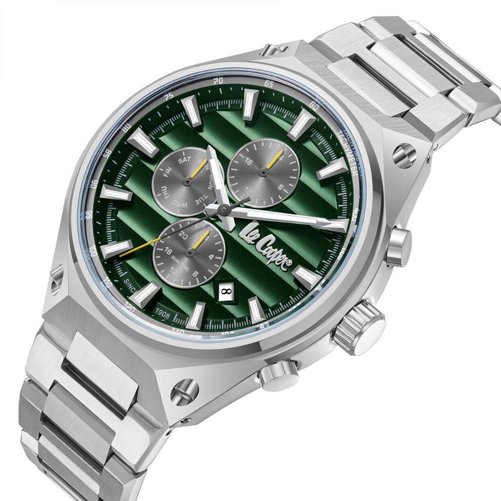 LEE COOPER Dual Time Multifunction Green Dial 45mm Silver Stainless Steel Bracelet LC08026.370