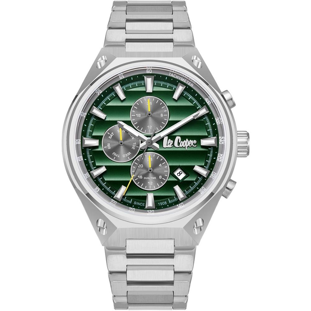 LEE COOPER Dual Time Multifunction Green Dial 45mm Silver Stainless Steel Bracelet LC08026.370