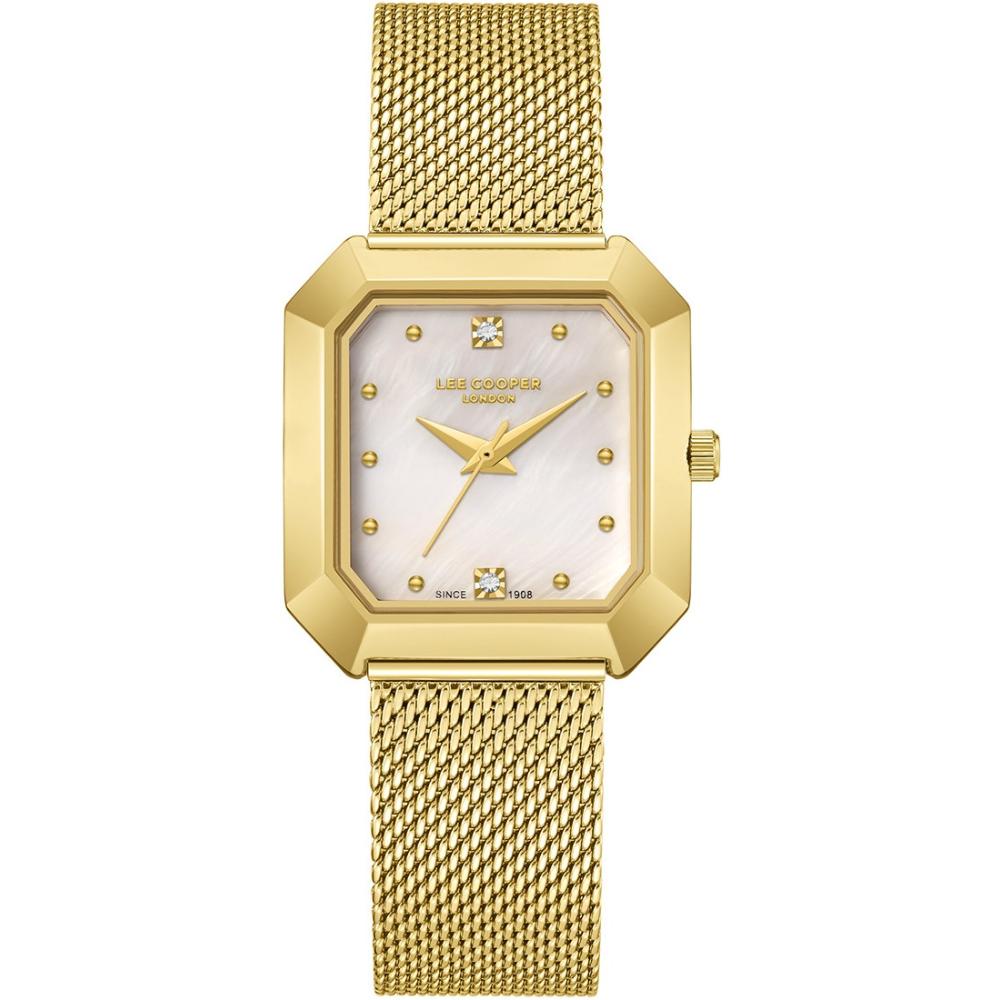 LEE COOPER Ladies White Pearl Dial 27mm Gold Stainless Steel Mesh Bracelet LC08027.120