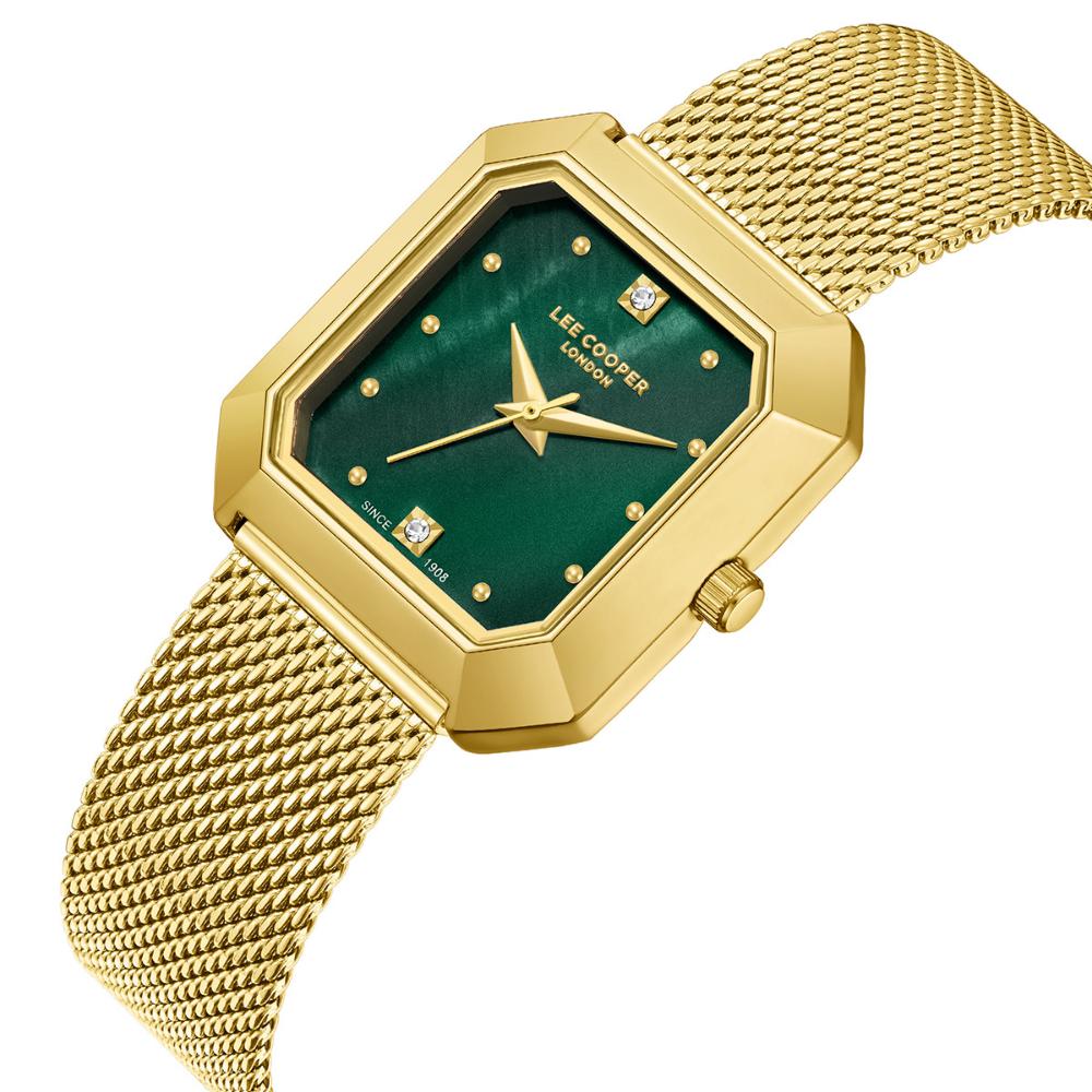 LEE COOPER Ladies Green Pearl Dial 27mm Gold Stainless Steel Mesh Bracelet LC08027.170