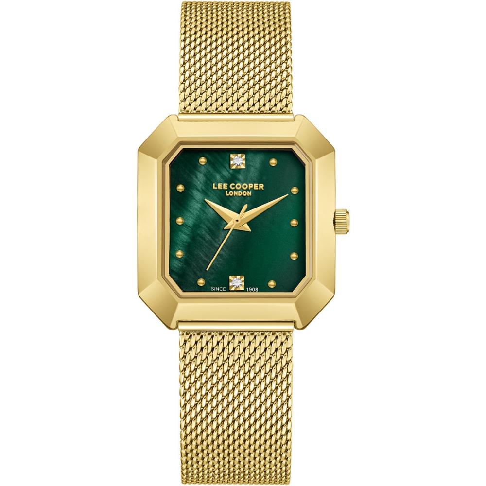 LEE COOPER Ladies Green Pearl Dial 27mm Gold Stainless Steel Mesh Bracelet LC08027.170