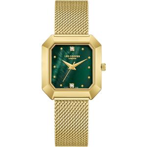 LEE COOPER Ladies Green Pearl Dial 27mm Gold Stainless Steel Mesh Bracelet LC08027.170 - 49086