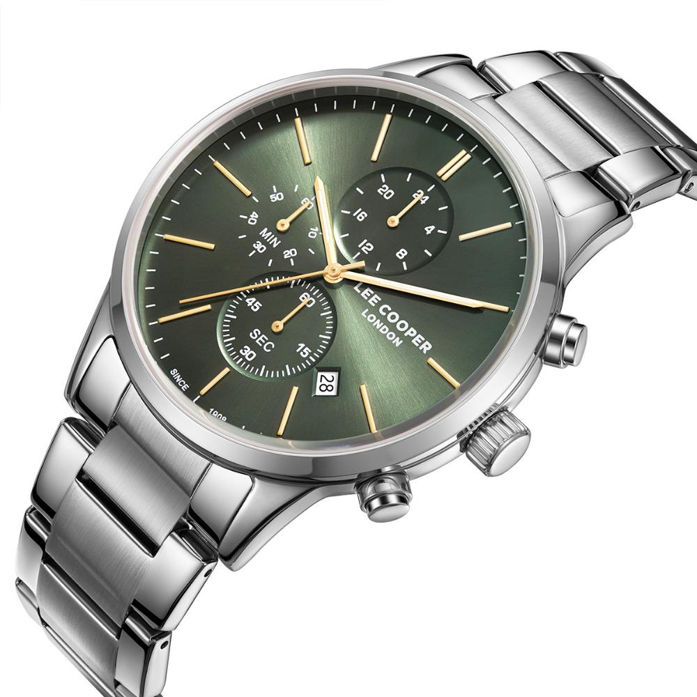 LEE COOPER Chronograph Green Dial 43.5mm Silver Stainless Steel Bracelet LC08042.370