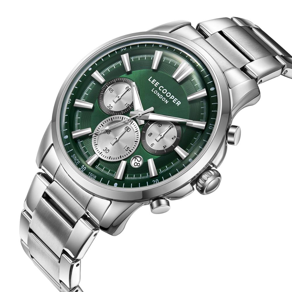 LEE COOPER Chronograph Green Dial 43mm Silver Stainless Steel Bracelet LC08068.370