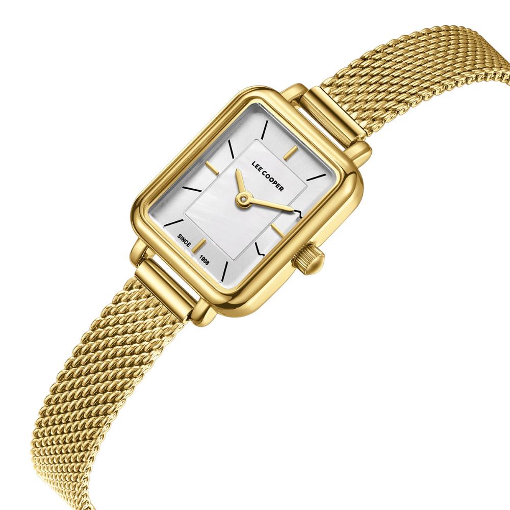 LEE COOPER Ladies White Dial 17.5mm Gold Stainless Steel Mesh Bracelet LC08086.120